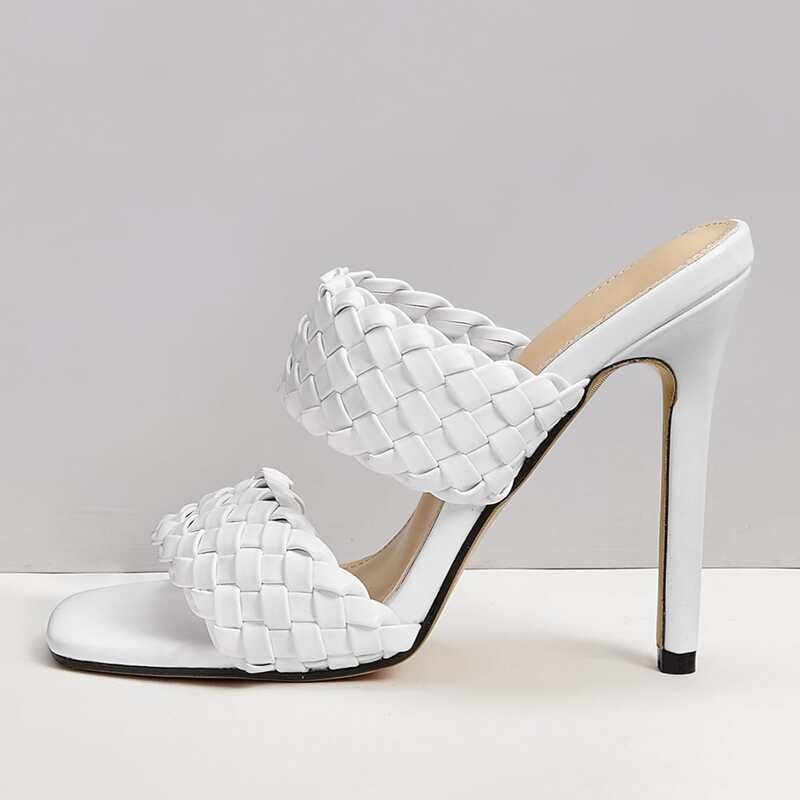 

Braided Open Toe Stiletto Heeled Mules, White
