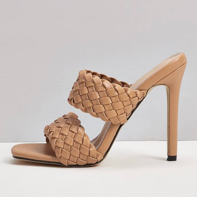 

Braided Open Toe Stiletto Heeled Mules, Brown