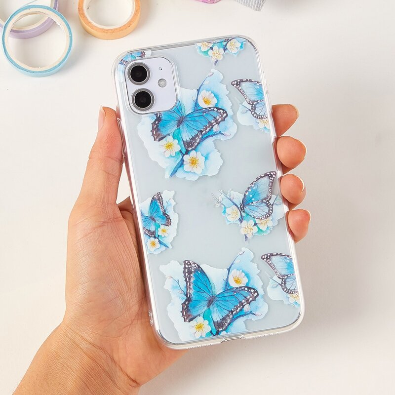 

Butterfly & Floral iPhone Case, Blue