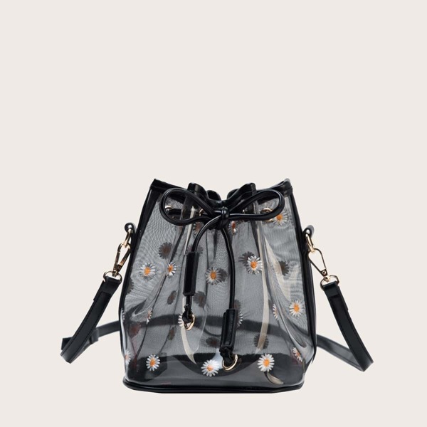 

Daisy Floral Clear Crossbody Bag, Black