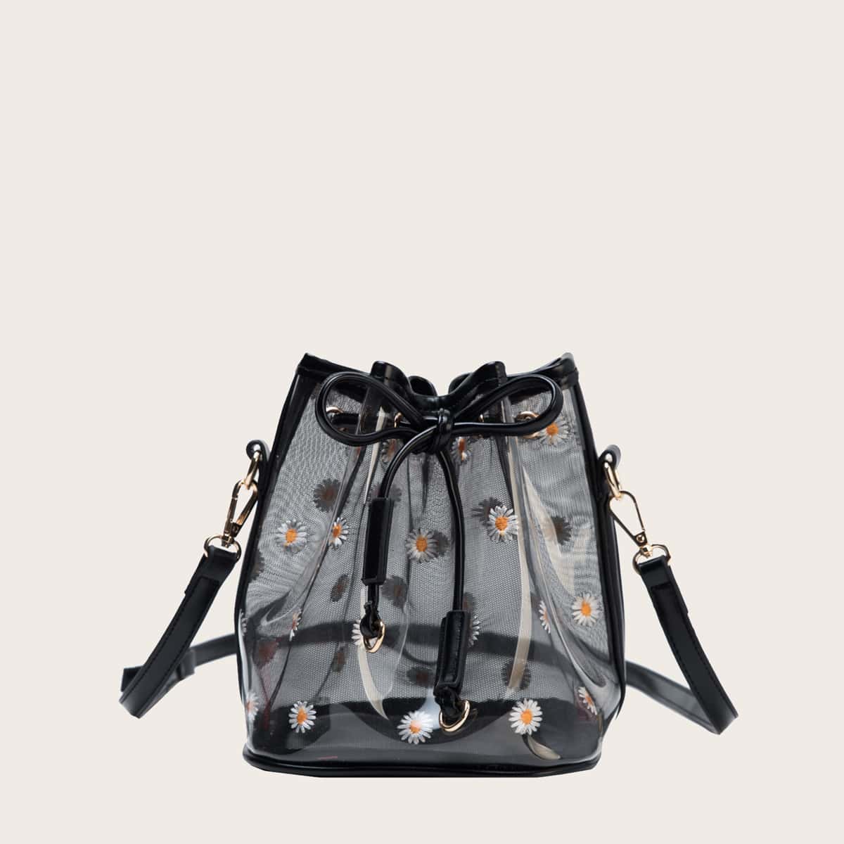 

Daisy Floral Clear Crossbody Bag, Black