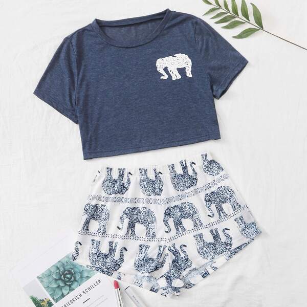 

Tribal Elephant Print Pajama Set, Multicolor