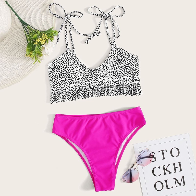 

Dalmatian Frill Trim Bikini Swimsuit, Multicolor