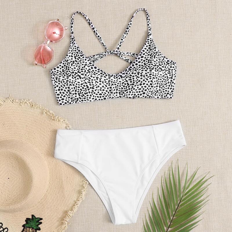 

Dalmatian Tie Back Bikini Swimsuit, Black and white
