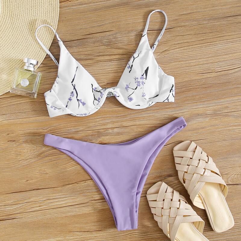 

Random Floral Push Up Bikini Swimsuit, Multicolor