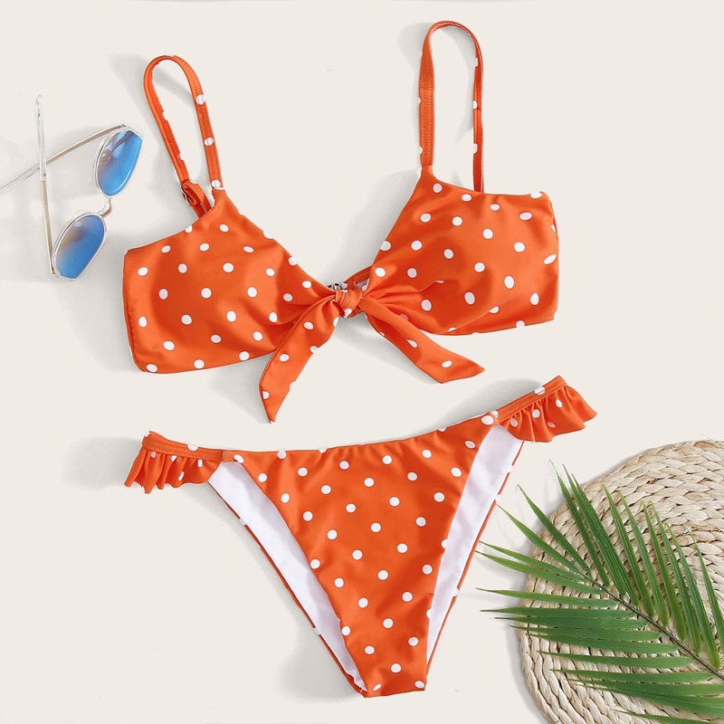 

Polka Dot Ruffle Tanga Bikini Swimsuit, Orange