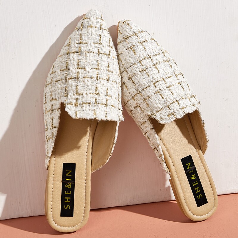 

Point Toe Tweed Loafer Mules, White