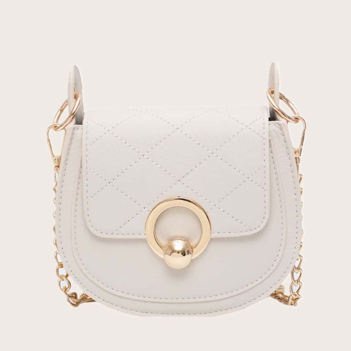 

Quilted Flap Chain Crossbody Bag, White
