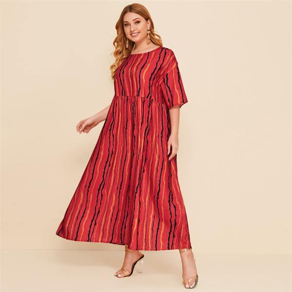 

Plus Drop Shoulder Striped Smock Dress, Red