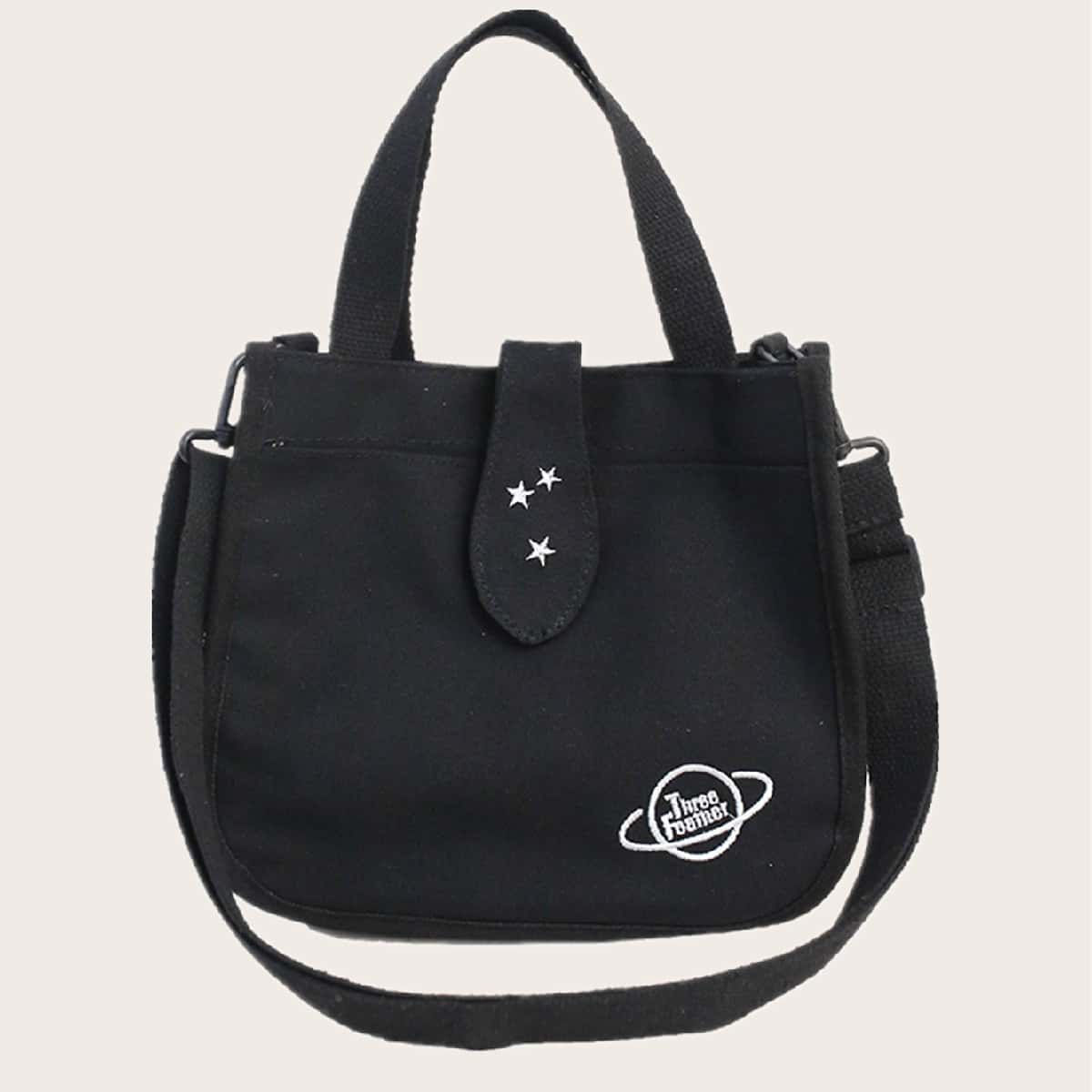 

Geometric Graphic Satchel Bag, Black