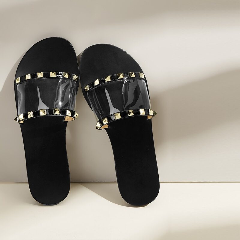 

Studded Decor Clear Sliders, Black