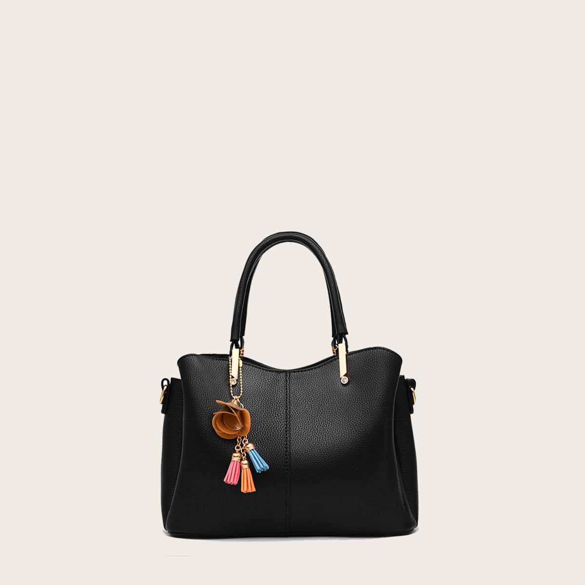 

Minimalist Satchel Bag With Bag Charm, Black