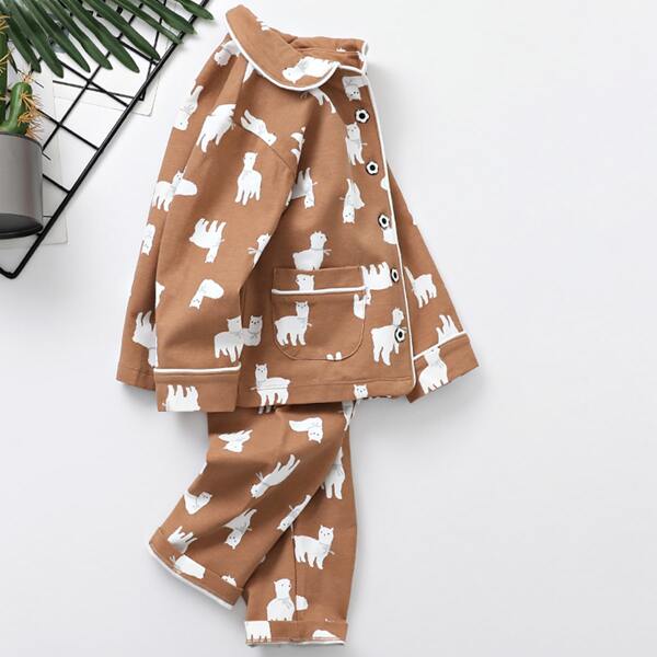

Toddler Boys Cartoon Graphic PJ Set, Camel