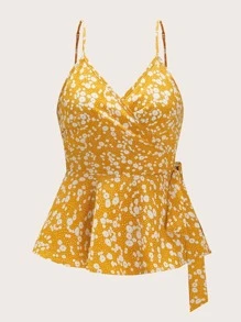SHEIN MOD 側繫帶小碎花花卉吊帶上衣 - 黃色 - 查看 1