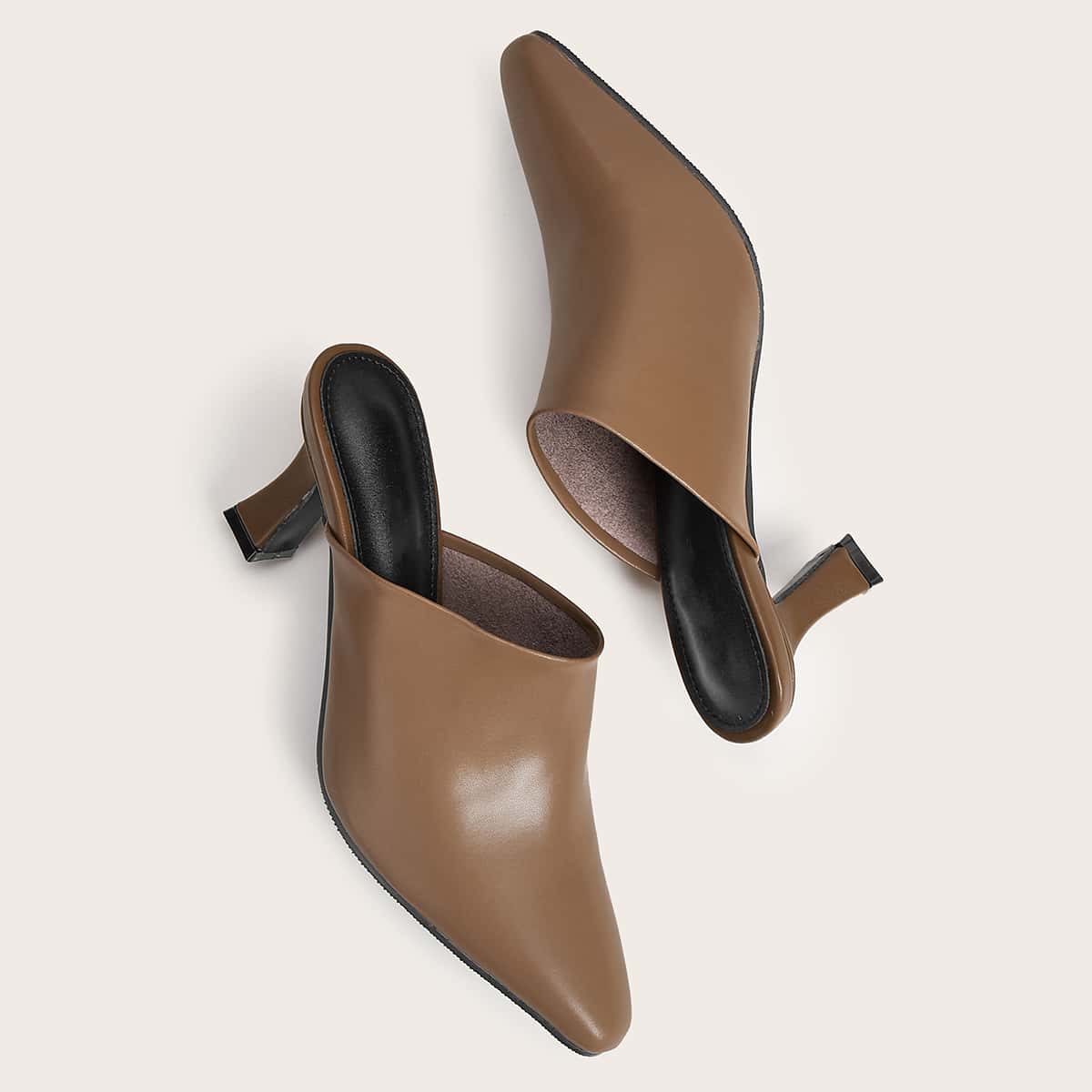 

Minimalist Heeled Mules, Brown