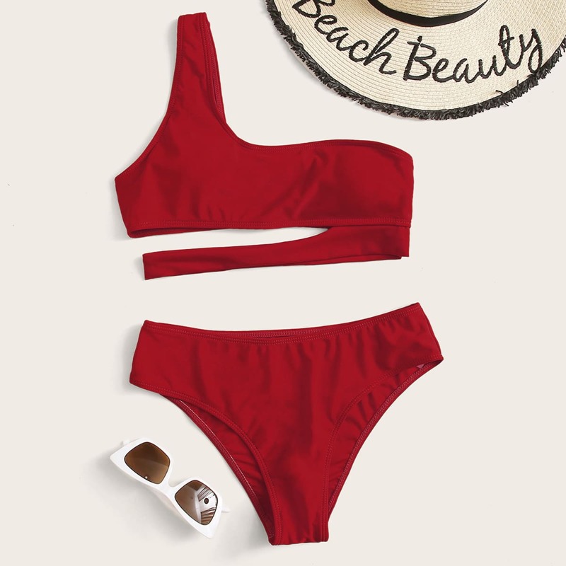 

Cut-out One Shoulder Bikini Swimsuit, Red