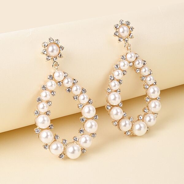 

Faux Pearl Water Drop Earrings, White