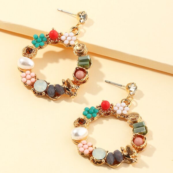 

Faux Pearl Round Drop Earrings, Multicolor