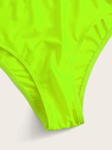 Neon Lime Cut-Out One Shoulder Bikini Set Summer Beach - Green - View 5