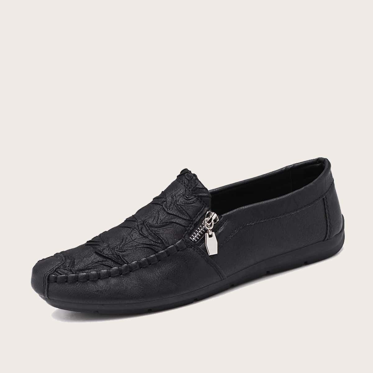 

Guys Zipper Decor Loafers, Black