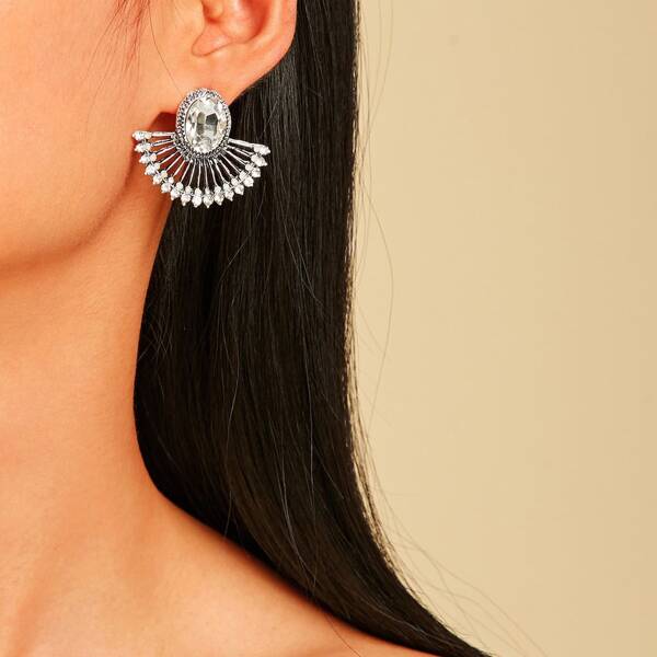 

Fan Rhinestone Earrings, Silver
