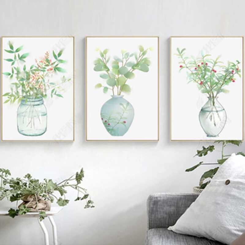 

1pc Plants Wall Painting Without Frame, Green