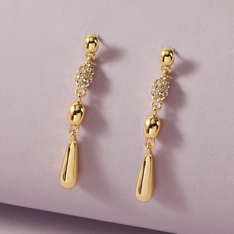 

Rhinestone Metal Drop Earrings, Gold