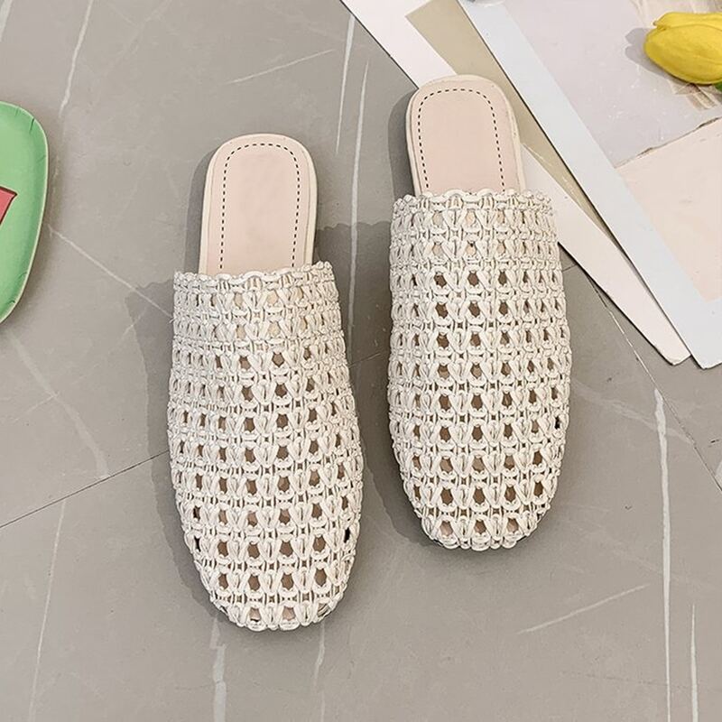 

Round Toe Hollow Out Flat Mules, Beige