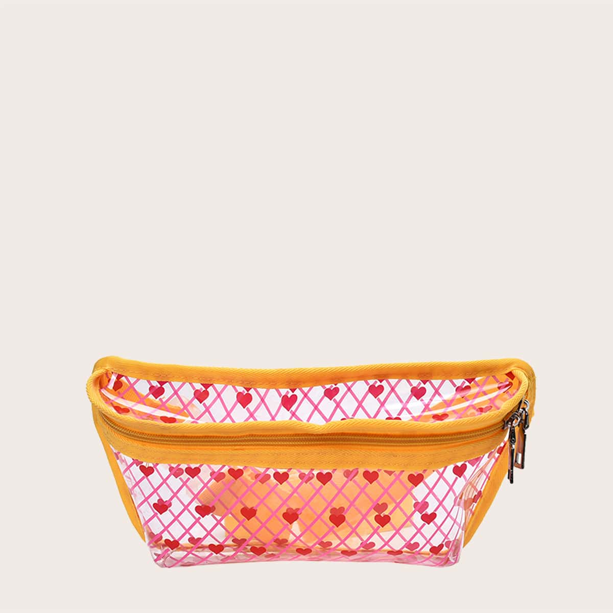 

Heart Print Clear Fanny Pack, Pink