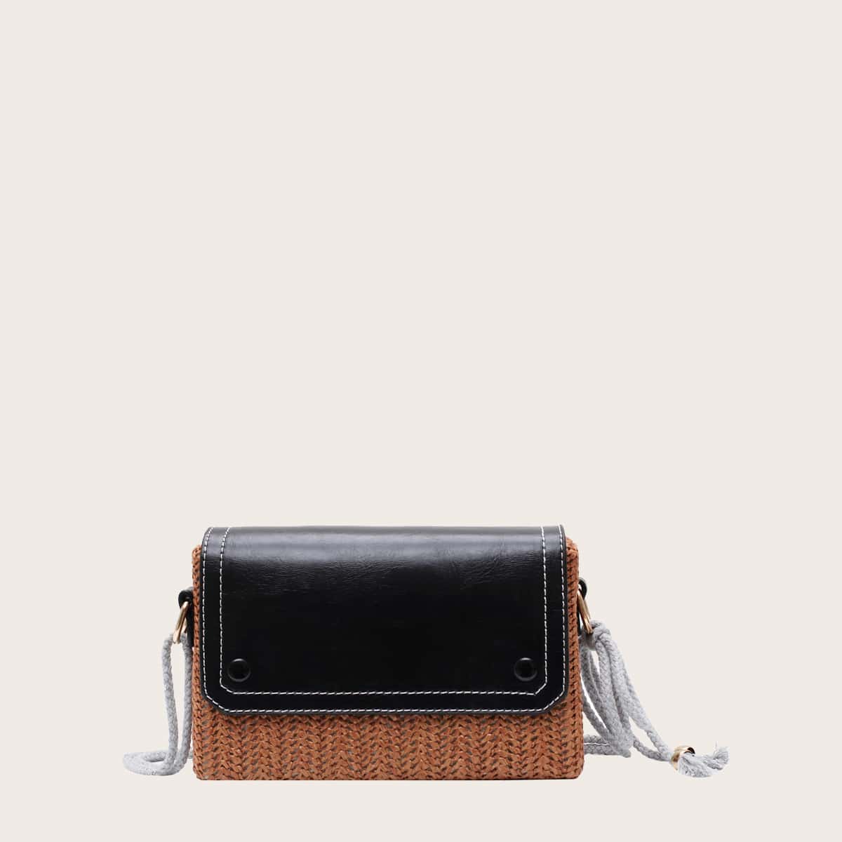 

Box Shaped Woven Crossbody Bag, Multicolor