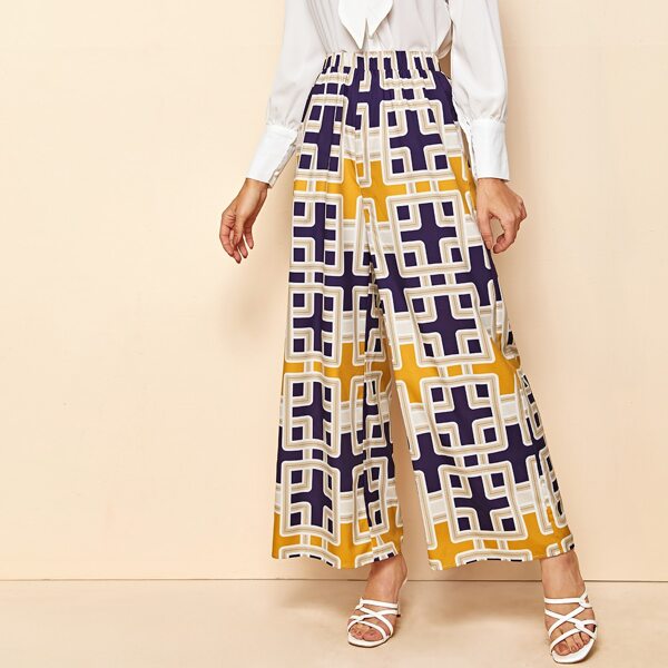 

Chain Print Wide Leg Pants, Multicolor