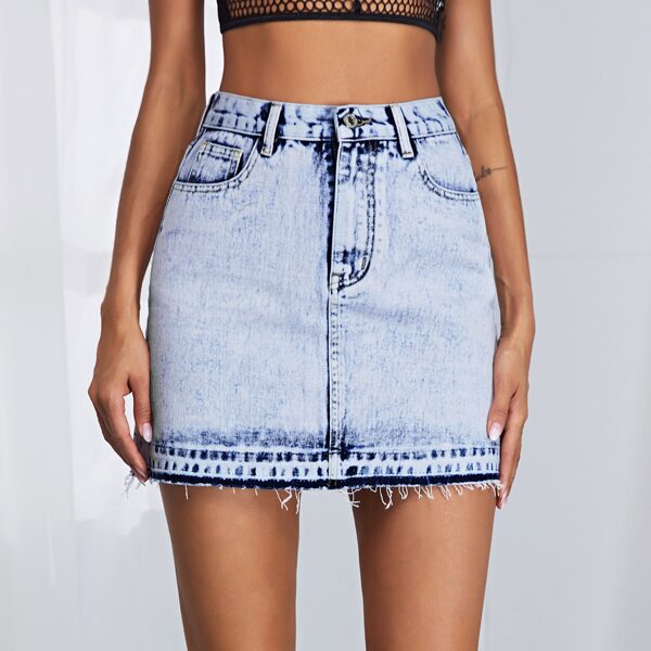 

Raw Hem Denim Skirt, Blue pastel