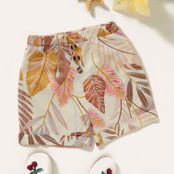 

Toddler Girls Tropical Print Rolled Hem Shorts, Multicolor