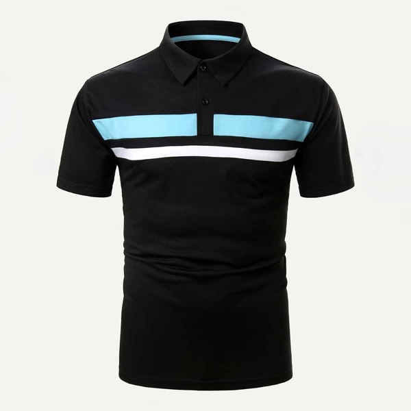

Men Contrast Panel Polo Shirt, Black