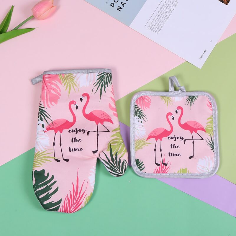 

1pc Flamingo Print Heat Proof Glove & Heating Pad, Multicolor