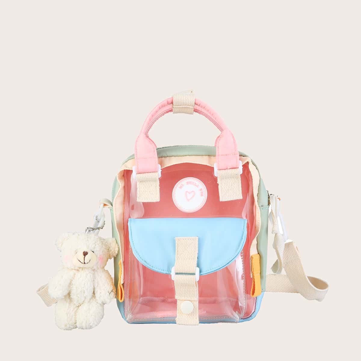 

Clear Backpack With Bag Charm, Multicolor