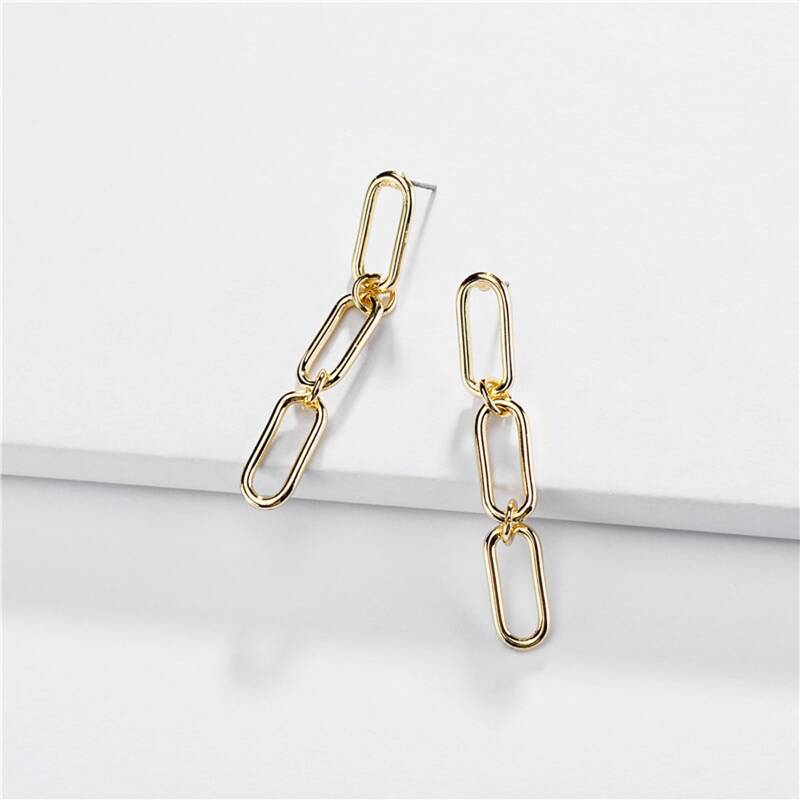 

Chain Design Drop Earrings, Gold