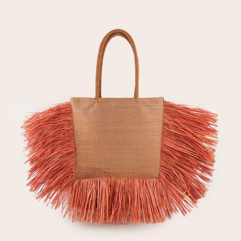 

Fringe Trim Tote Bag, Red