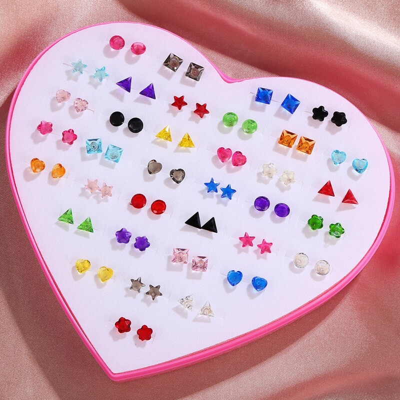

36pairs Geometric Stud Earrings, Multicolor