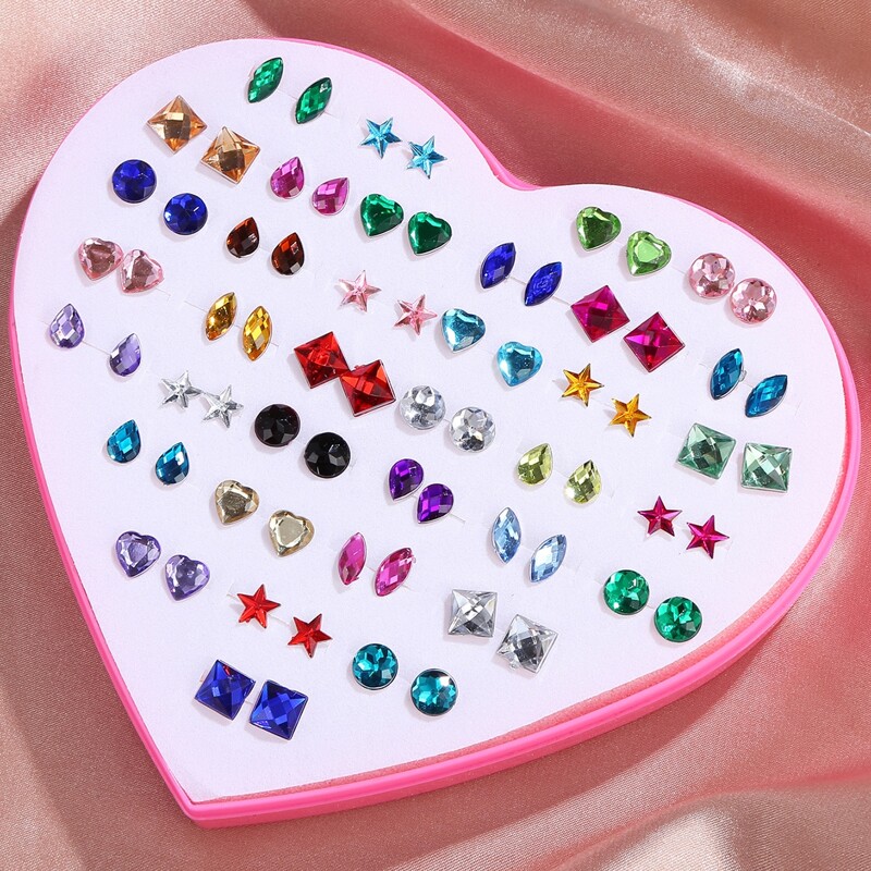 

36pairs Gemstone Engraved Stud Earrings, Multicolor