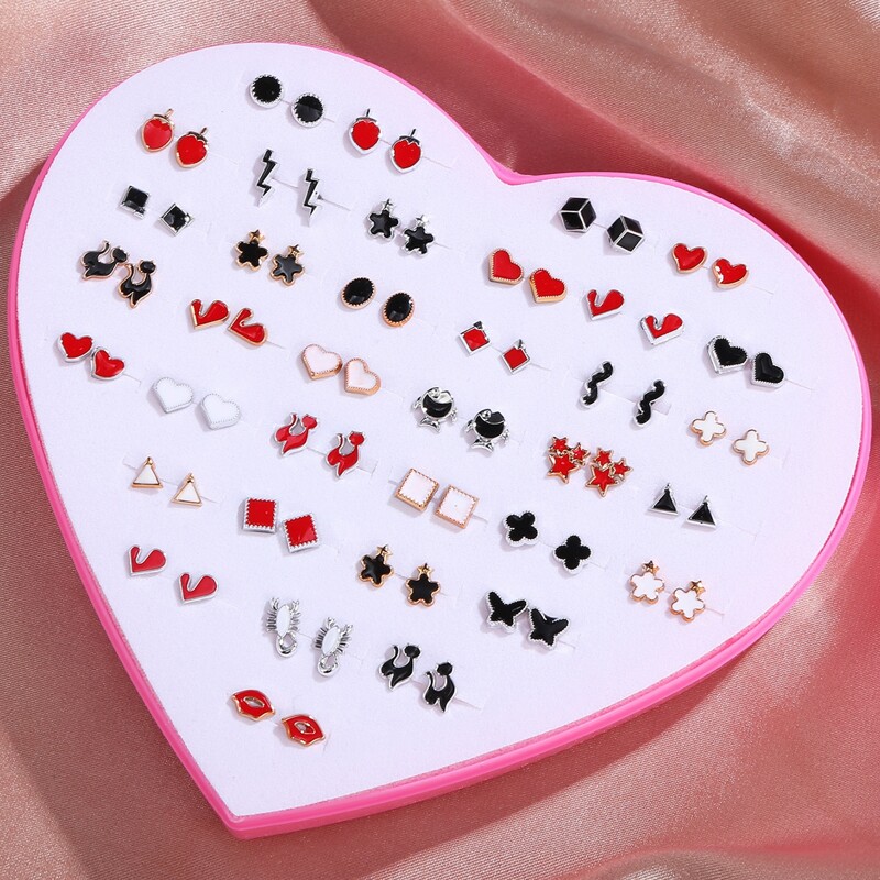 

36pairs Geometric Stud Earrings, Multicolor