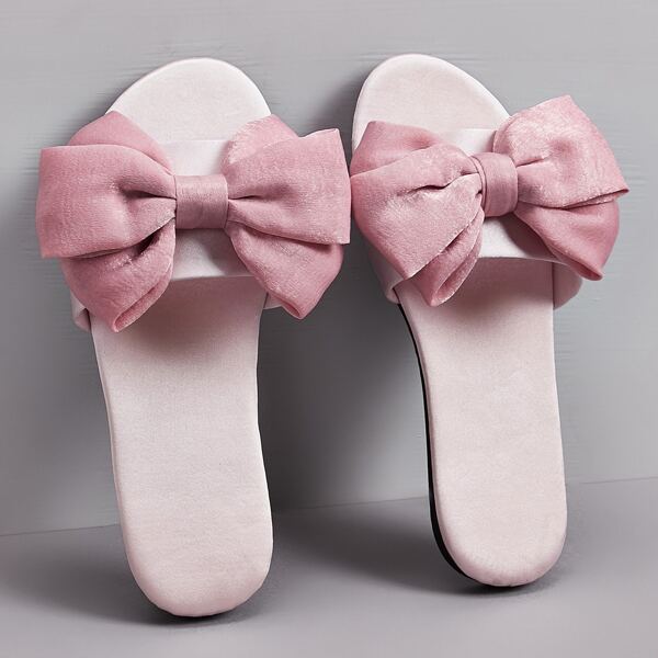 

Open Toe Bow Decor Sliders, Pink