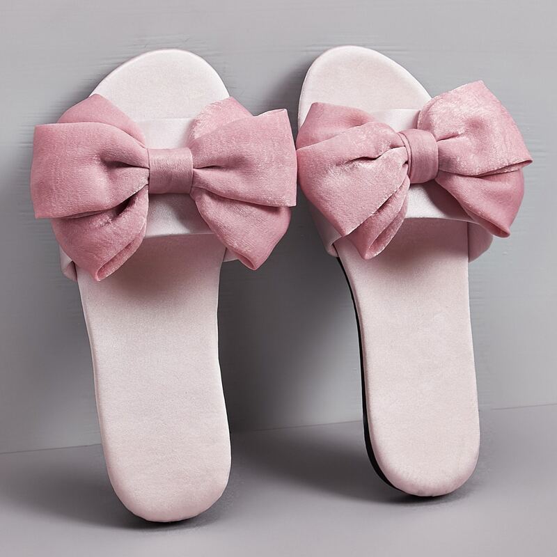 

Open Toe Bow Decor Sliders, Pink