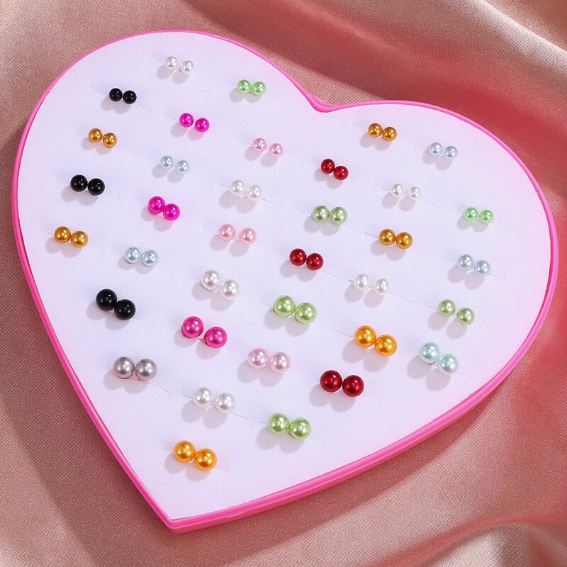 

36pairs Simple Stud Earrings, Multicolor