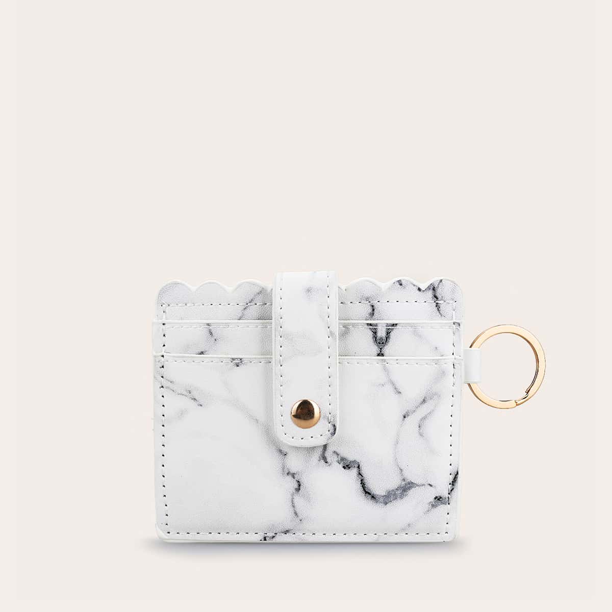 

Scallop Trim Marble Pattern Purse, White