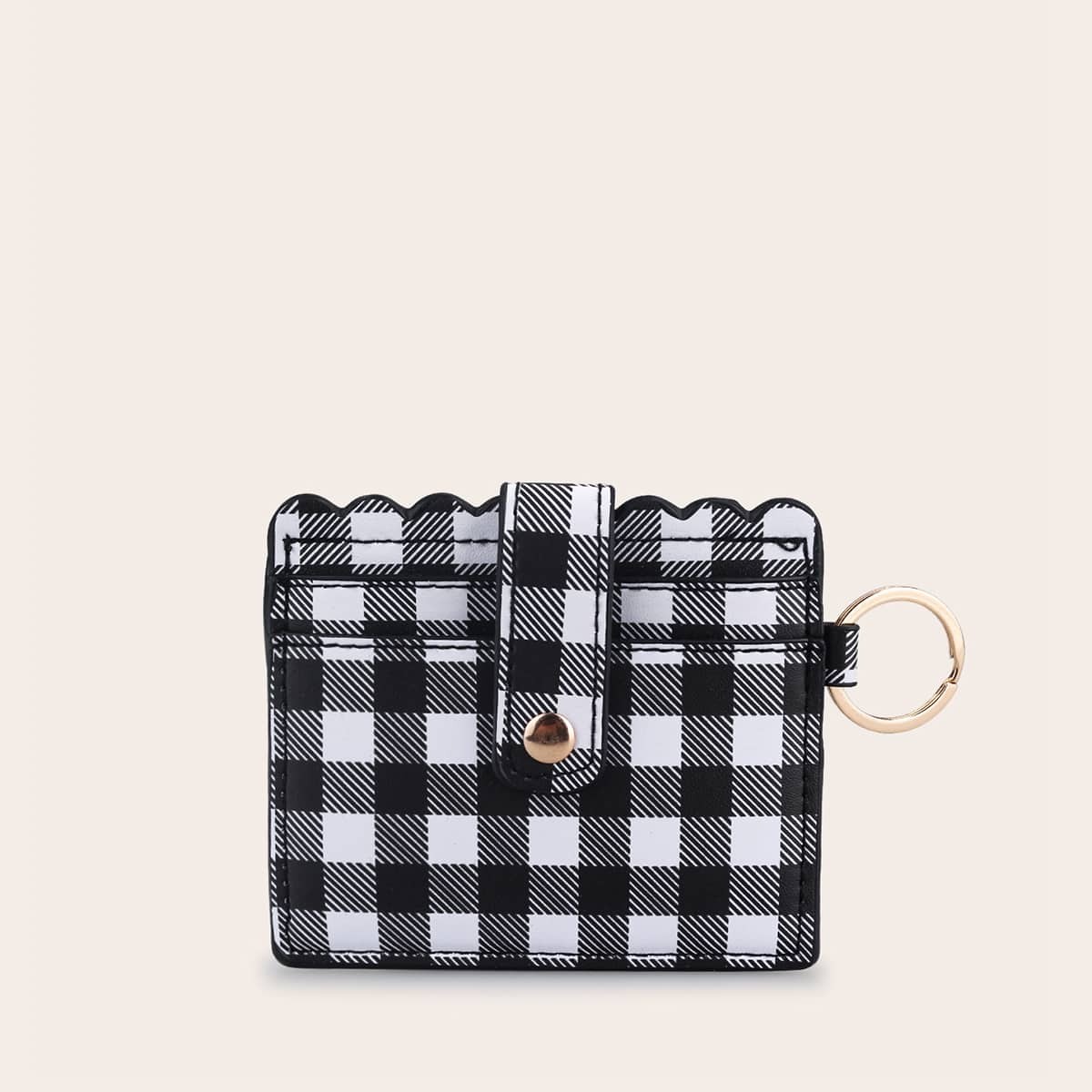 

Scallop Trim Plaid Purse, Black and white