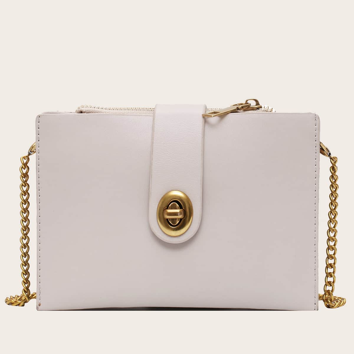 

Twist Lock Chain Crossbody Bag, Beige