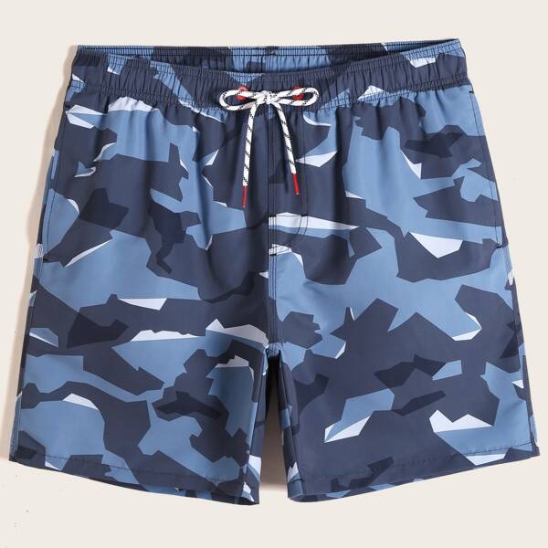 

Men Camo Print Drawstring Swim Trunks, Multicolor