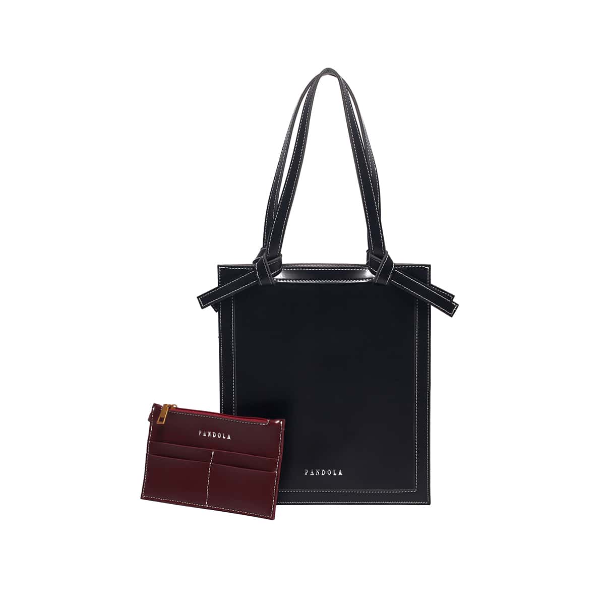 

2pcs Stitch Detail Tote Bag With Purse, Multicolor