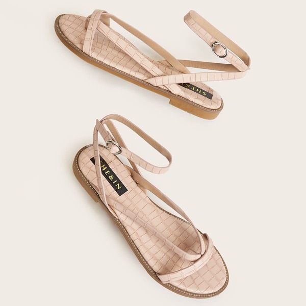 

Croc Embossed Ankle Strap Sandals, Pink